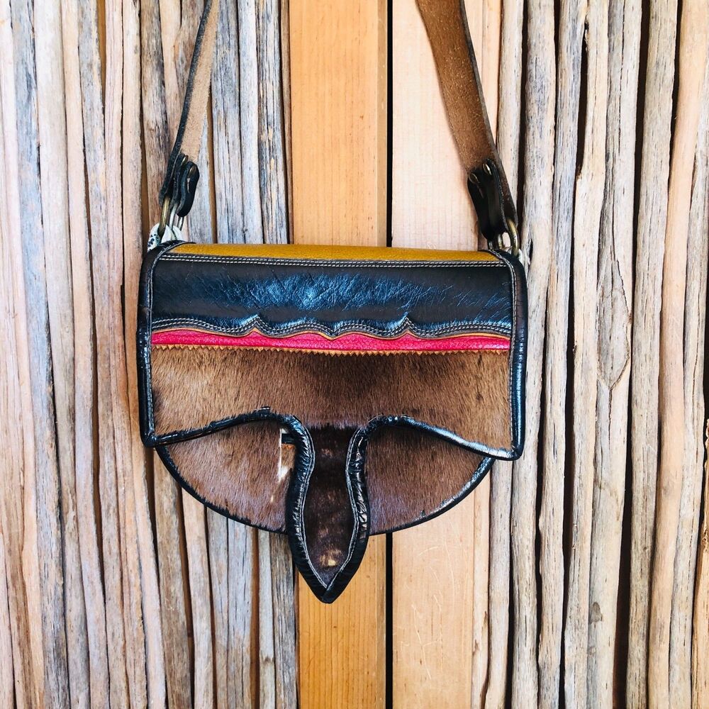 Vintage Handcrafted Colombian Leather & Fur Carriel  Saddle Bag Model 8